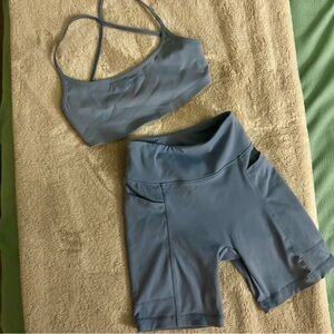 Bo + Tee Slate Blue Sports Bra and Shorts Set